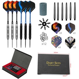 HRLORK 6 Packs Darts Set Professional Darts Set Steel Tip Darts Aluminum Shafts Darts Stems and Flights with 6 Black Spare Plastic Shafts and Darts Case-23g Darts