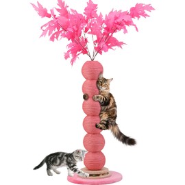 EMUST 47" Tall Cat Scratching Post, 5.9 Inch Diameter Scratching Posts for Indoor Cats Adults with Nature Sisal Rope, Cat Tree Scratcher Post with Interactive Ball Track for Kitten Large Cats