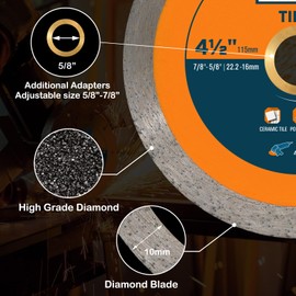MASTER DEPOT 4-1/2" Continuous Rim Diamond Blade - Cleaner & Precise Cut for Ceramic and Granite Tiles - Wet/Dry Use - 4.5" x10mmx7/8-5/8" (3 Pack)