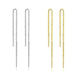 HinDaLi 2 Pairs of Chain Earrings Silver 925 for Women Girls Women Tassels Pendant Silver Earrings Chain Silver Earrings Hanging Gold Threader Earrings Long Chain Earrings Set Women's Earrings