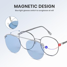 Cyxus Magnetic Clip-On Sunglasses for Men Women Trendy Polarized Sunglasses UV Protection for Outdoor （P1209T18 Blue）