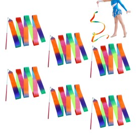 6 Pack Rainbow Ribbon Dance Sticks for Kids - 78.7 Inch Rhythmic Gymnastics Ribbons with Non-Slip Handles