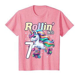Kids Unicorn Roller Skate 7th Birthday 7 Year Old Party Girls T-Shirt