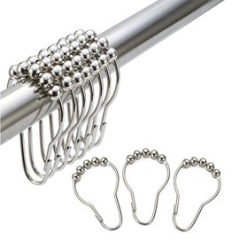 tooloflife 12 Packs Aluminum Shower Curtain Hooks Polished and Smooth Closing Hooks Slide Easily Rust Proof Shower Rings for Bathroom Curtain Accessories Decoration (Silver)