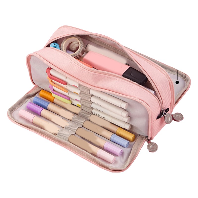 Pencil Pouch With 3 Compartments Large Capacity Double Opening Soft