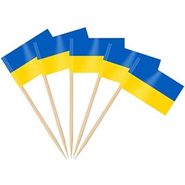 AhfuLife 100/200pcs Ukraine Toothpick Flags, Ukrainian Cocktail Stick Flag for National Day Sandwich Food Cupcake Toppers Tableware World Cup Party Supplies Pub Royal Event Decor (100 Pcs)