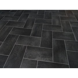 PVC Flooring Vinyl Flooring Nested Tiles, Black, DIN A4 Sample Piece