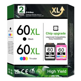 60XL Ink Cartridges Combo Pack Compatible Ink Cartridges Replacement for PhotoSmart D110 C4780 C4680 C4795 Deskjet D2680 F2430 F4210 Envy 110 120 Printer (2-Pack, 1Black/1Tricolor)