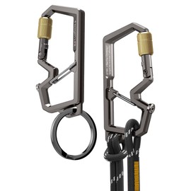 Spigen Life EDC Carabiner Key Ring Clip, Car Keychain Clip, Bottle Opener Key Chain Ring, Locking Gate with Strap and O-ring for Men and Women (Not for Climbing) - Gunmetal