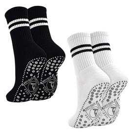 DECOVICI Yoga Stopper Socks Women's ABS Non-Slip Pilates Socks Grip Non-Slip Socks with Nubs, Sports Grip Socks for Fitness, Home, Workout 2/4 Pairs, 5# black and white