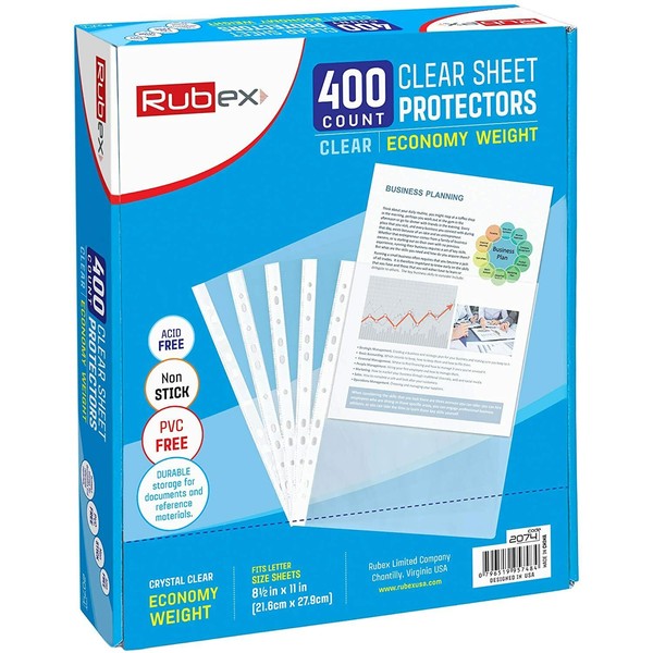 Rubex 400 Sheet Protectors 8.5 x 11 Inches - Clear