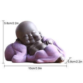 Qikuver Laughing Maitreya Buddha Ceramic Buddha Statue Tea Sculpture Little Monk Decoration Tea Set for Home Office Car Gift Crafts and Arts (Purple)