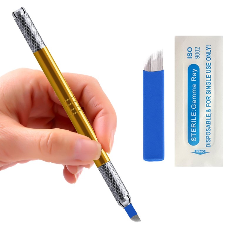 Microblading Pens 3 Piece Golden Dual Purpose Light Manual Tattoo