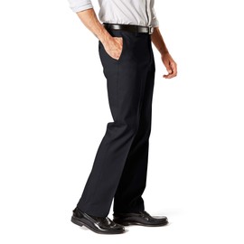 Dockers Men's Straight Fit Signature Lux Cotton Stretch Khaki Pant-Creased, Black, 32W x 32L