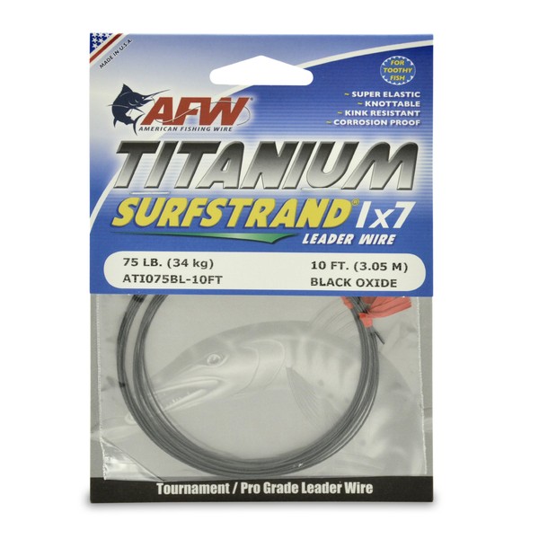 American Fishing Wire Titanium Surfstrand Bare 1x7 Titanium Leader Wire, Black, 50 Pound Test, 10 Feet