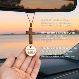 Cross for Car Mirror Hanging Christian Gifts for Men, Women - Scan Phone for Daily Bible Verse Car Rearview Decor Accessories, Jesus Ornament Religious Gift for Truck Driver (I Am with You Always)
