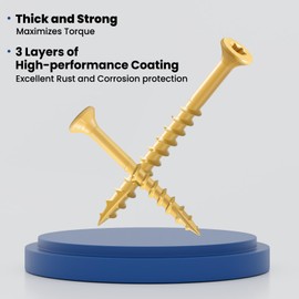 BNUOK Deck Screws 3-1/2 inch, Wood Screws #10 x 3-1/2", (50pcs) 1lb, Rust Resistant Epoxy Coated,Torx Drive Head Outdoor Decking Screws,with T25 Star Bit,Tan