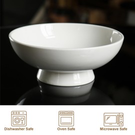 Iyulania 21 oz Porcelain Footed Bowls Set of 2, 6.65″ White Serving Bowls with Pedestal for Cereal, Salad, Snacks