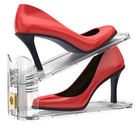 degcicx Shoe Slots Organizer,Adjustable Shoe Stackers,10 Pack Shoe Space Savers,Double Layer Shoe Riser Shoe Slot,Shoe Storage Holder for Closet,Transparent