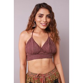 Hippie Forever Women's Halter Backless Camis Streetwear Club Patchwork Camisole,Blouse Tops, One Size Fits for All (Brown)