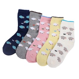 Benefeet Sox - Calcetines divertidos para mujer, calcetines de algodón para mujer, calcetines de tobillo alto, calcetines atléticos a media pantorrilla, 5 pares de ovejas, One Size