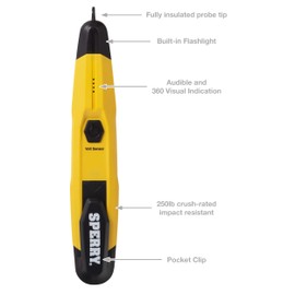 Sperry Instruments VD6508 Detector with Flashlight,cETLus Listed Lifetime, Warranty, 1, 5 Clams/Master Non-Contact Voltage Tester, Yellow