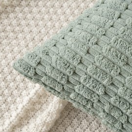 MIULEE Pack of 2 Corduroy Throw Pillow Covers Soft Decorative Boho Striped Cushion Covers Farmhouse Home Decor Pillowcase for Sofa Living Room Couch Bed 20x20 Inch Greyish Green