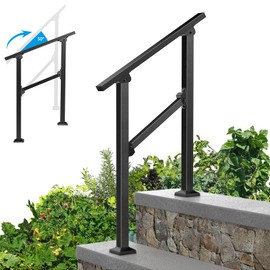 Wrought Iron Handrails for Outdoor Steps - Exterior Hand Rails for Concrete Steps Outside Metal Stair Railing Porch 2 Step