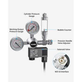 NICREW CO2 Pressure Reducer Aquarium, CO2 Pressure Regulator with 2 Pressure Gauge, Solenoid Valve and Bubble Counter for Aquarium