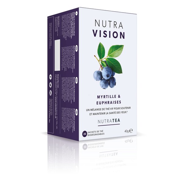 NUTRAVISION - Eye Health Tea – Includes Bilberry & Eyebright - For general and age-related eye health - 40 Enveloped Tea Bags - by Nutra Tea - Herbal Tea - (2 Pack)
