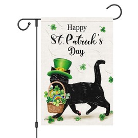 Louise Maelys Welcome St. Patrick's Day Garden Flag 12x18 Double Sided Vertical, Burlap Small Spring Black Cat Yard Flag Banner Shamrock Clover Sign for Home Outside Outdoor Decor (ONLY FLAG)