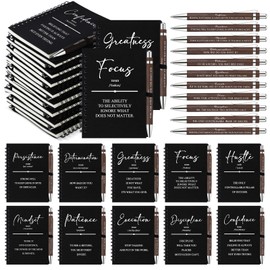 TecUnite 10 Sets Inspirational Spiral Notebooks Motivational Pens Bulk Back to School Gifts Notepads Journals Bamboo Pen Employee Appreciation Thank You Gift for Student Teacher Staff Team (Black)
