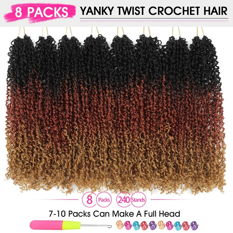 Pre-Looped Yanky Twist Crochet Hair for Black Women,14in,8-Pack,OT30/27