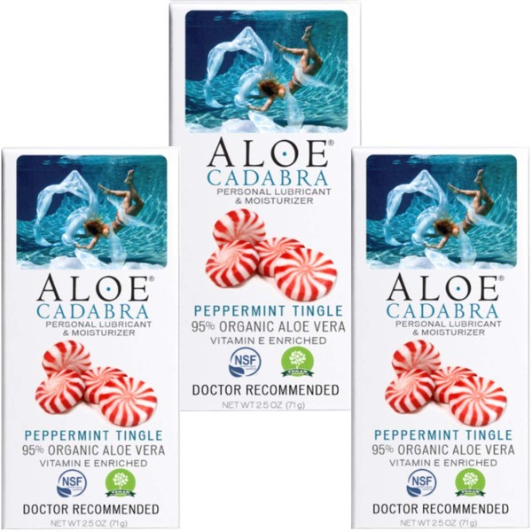 Aloe Cadabra Flavored Personal Lubricant, Best Natural Lube Oral Gel for Her, Him & Couples, Peppermint, 2.5 oz (Pack of 3)