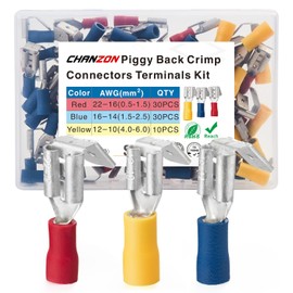 Chanzon UL Listed Piggyback Connectors Wire Terminal Kit - Red Blue Yellow - 10-22AWG Piggy Back Splice Crimp Terminal Quick Disconnect Assorted (70pcs)