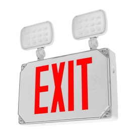 LFI Lights - Wet Location Rated Red LED Combo Exit Sign - Square LED Lamps - Battery Backup - Hardwired - UL Listed - WLFCOMBOR