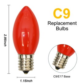 GOOTHY 25 Pack C9 Red Christmas Light Bulbs, E17 Base Incandescent Replacement Bulbs for Outdoor Christmas String Lights, Candle Lamps, 7 Watt Night Lights Bulbs, 120 Volt - Red