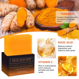Kojic Acid Soap, Turmeric Soap Piece Vitamin C Soap Piece for Cleansing and Skin Care of Face Body, Hyperpigmentation, Remove Dark Spots, Brightening Moisturising (Turmeric)