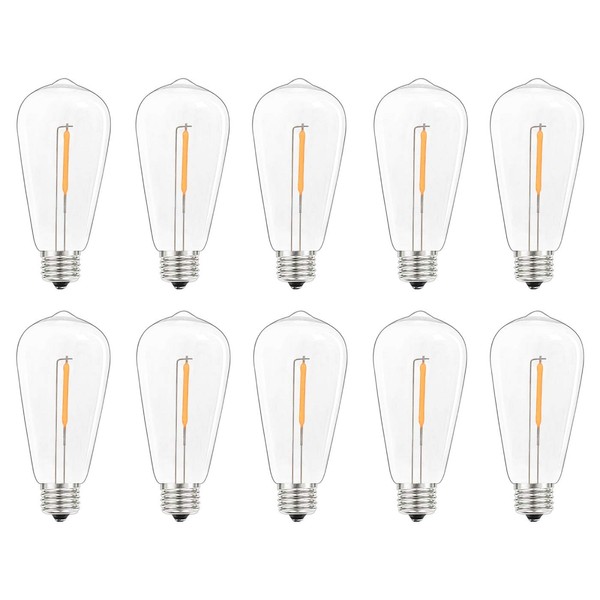 10 Pack LED Edison Light Bulbs, 0.6 Watt Shatterproof Dimmable Replacement Bulbs ST40 Clear Plastic Light Bulbs for Outdoor Patio String Lights, E17/C9 Intermediate Screw Base Bulb, Warm White
