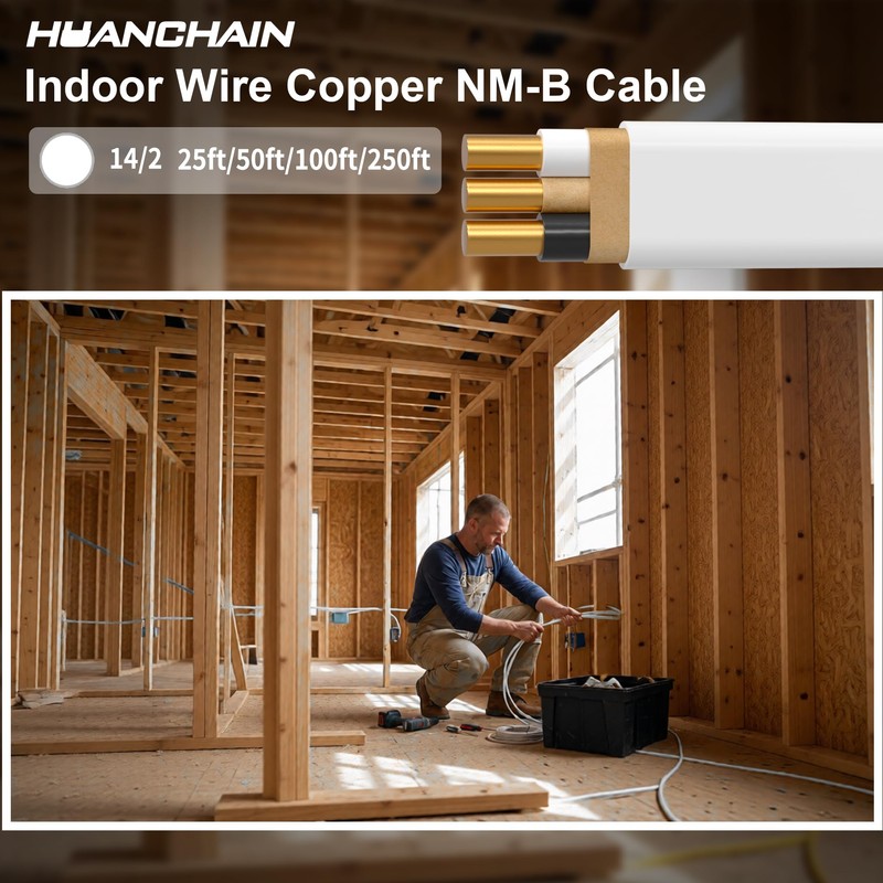 14/2 White 100FT NM-B Pure Copper Cable, Indoor Non-Metallic Sheathed
