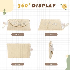 Ynport Crefreak Women's Straw Bride Clutch Handbag Woven Envelope Shoulder Bag Rhinestone Wedding Holiday Clutch Purse Honeymoon Gift for Bride, beige mrs