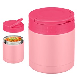 WyfKyd 10.5oz Insulated Food Jar with Handle Lid, Kids Soup Thermo for Hot Food, Vacuum Leakproof Stainless Steel Lunch Container for Office School Travel (Pink)