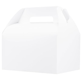UnicoPak 20 Pack 10x7x7.5 Extra Large Gable Boxes, White Gift Boxes with Handle Lunch Boxes To Go for Birthday Wedding Party Favors Picnic Welcome
