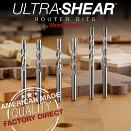 Ultra-Shear 3-Flute Flush Trim Router Bit, 1/4SH, 1/4CD, 1CL, Down Cut, Template Bearing for Pattern Routing, Solid Carbide, USA Made - US231410FD