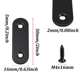 AUXBC 16Pcs Stainless Steel Straight Brace 2”x0.63”, Flat Metal Straight Support, Repair Fixed Bracket Connector, Furniture Repair Fixing Joint with Screw, Black