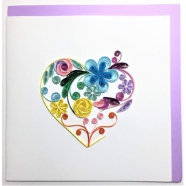 Floral Rainbow Heart Quilling Greeting Card 6x6 with Envelope. Any Occasion. Blank Inside. Hand-Made. Suitable for Framing Y