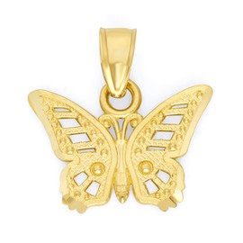 10k Real Solid Gold Butterfly Pendant, Animal Charm Symbolizing Freedom and Strength Jewelry