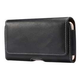 DFV mobile - Horizontal Leather Holster with Belt Loop for Spice Smart Flo 503, Mi-503 - Black