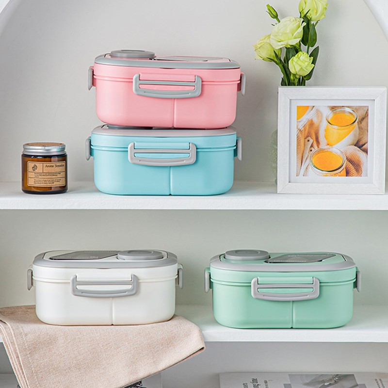 SDFNBRA Bento Lunch Box with Tableware, 1200ML Lunch Box-Double Layered