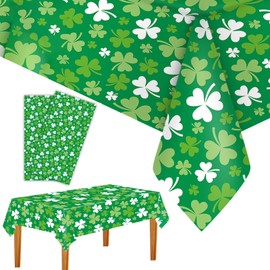 St patricks Day Decorations,2Pcs 54”x108”Shamrock Tablecloth Waterproof Irish Green St Patricks Table Cloth St patrick's Day Party decorations Outdoor Indoor Dining Room Mantel Supplies(Green Clover)